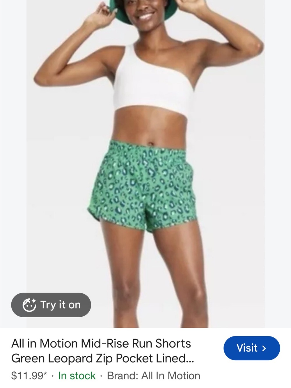 NWT all in motion Green Leopard Athletic Run Shorts lined 3x recycled poly nice